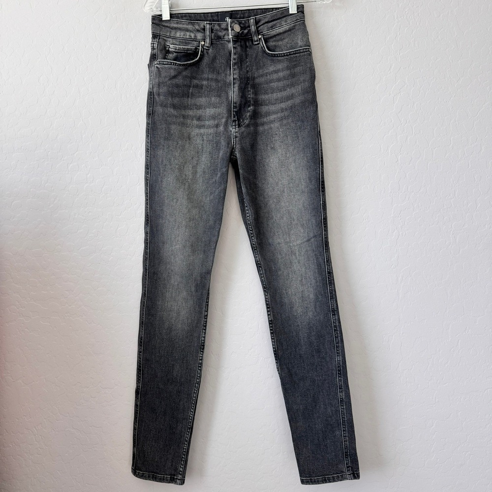 Anine Bing 25 Skinny Jeans Charcoal Grey High Rise Faded Denim